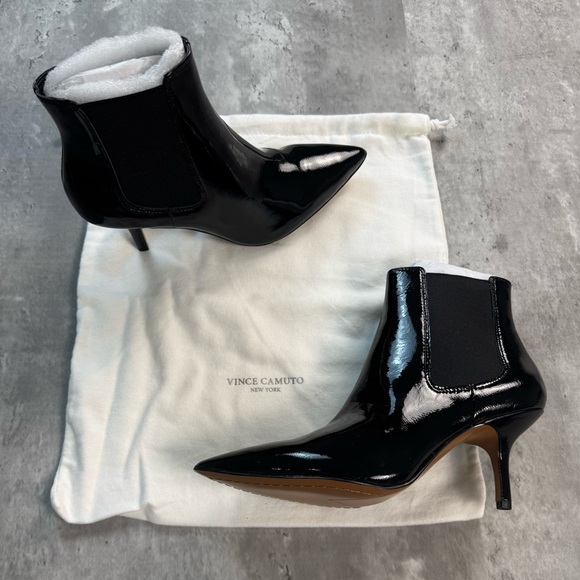 Vince Camuto Glossy Black Heeled Boots - Picture 2 of 3